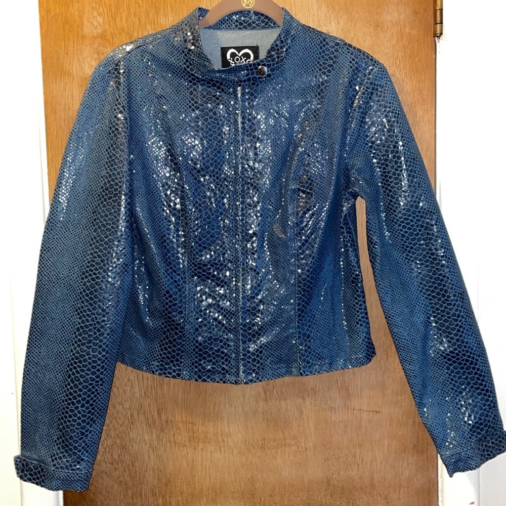 XOXO Jeans Woman’s Faux Snake Skin Jacket Sz M Gorgeous Blue Y2K